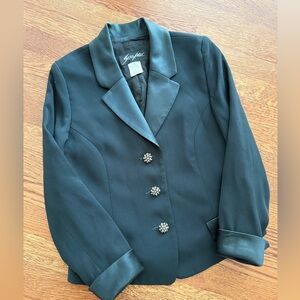 SUNNY CHOI Jacket Blazer Old Money Green Silk Trim Faux Jewels Office Career‎ 8